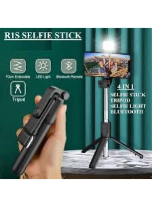R1S 4-in-1 Selfie Stick Tripod With LED Light & Bluetooth Remote